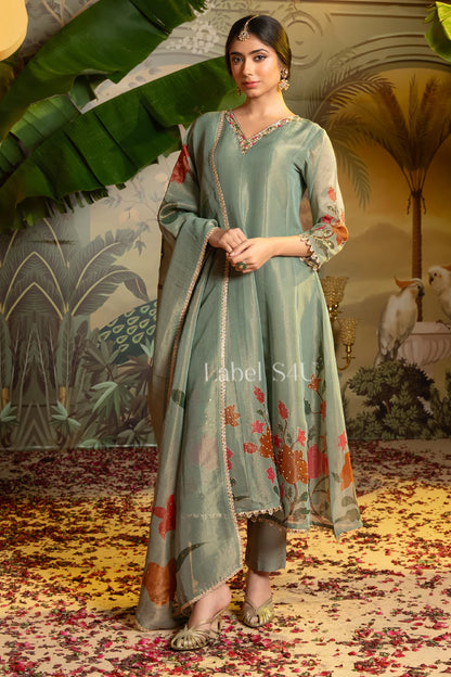 Sage Floral Anarkali Set