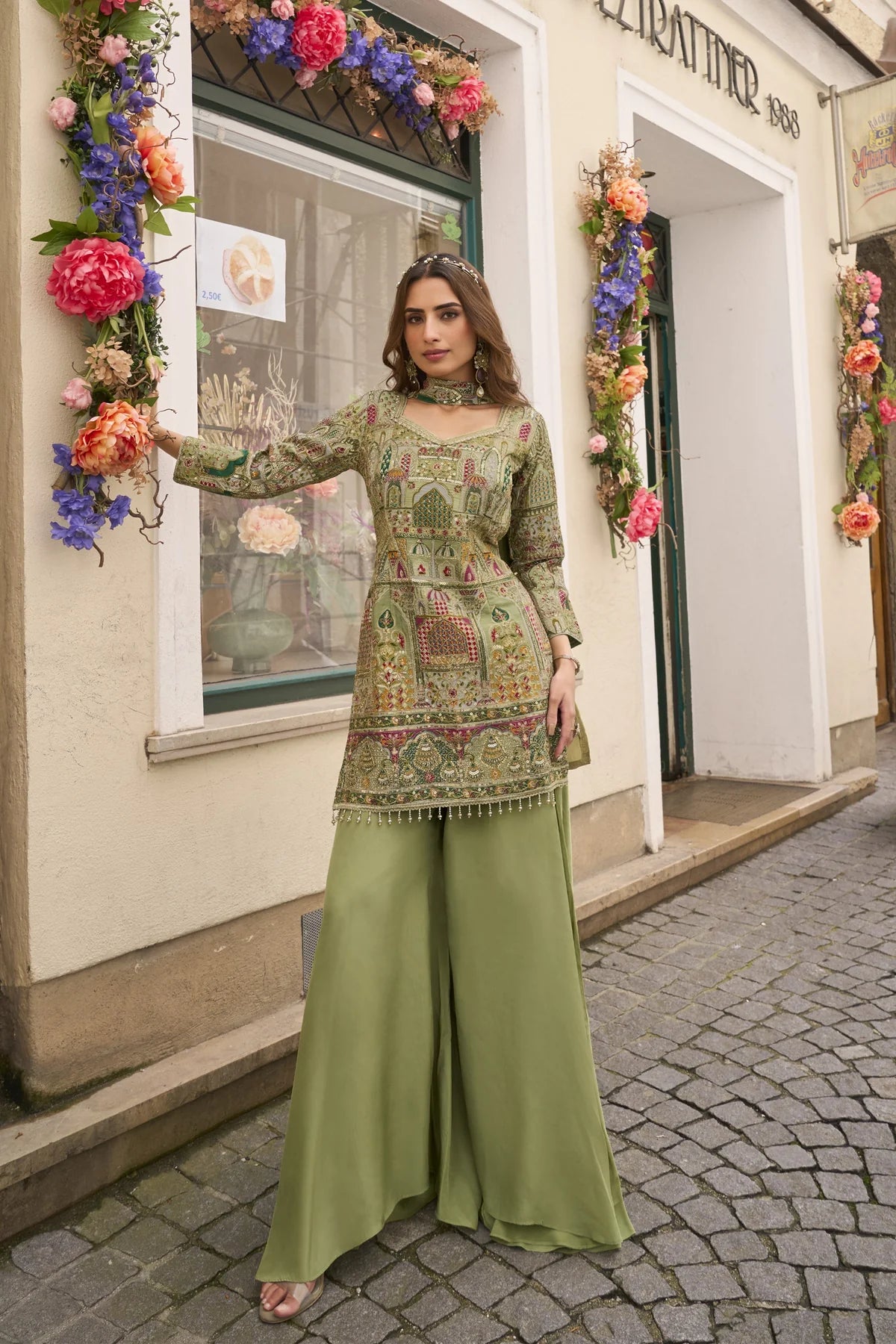 Sage Heavy Embroidered Suit Set