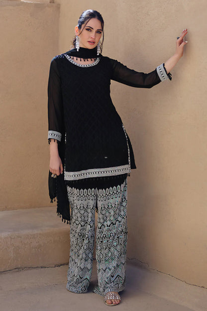 Black Velvet Lattice Embroidered Sharara Set