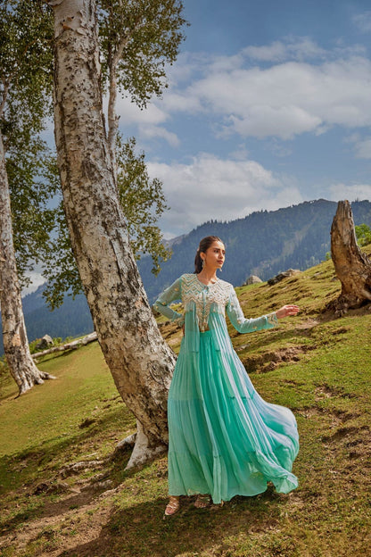 Aqua Breeze Embroidered Flowing Anarkali Set