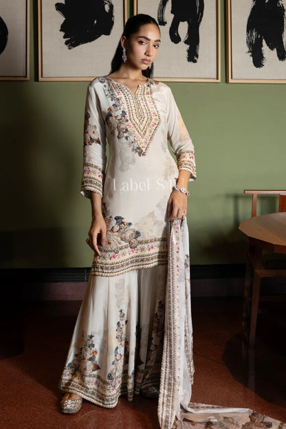 Floral Beige Sharara Set
