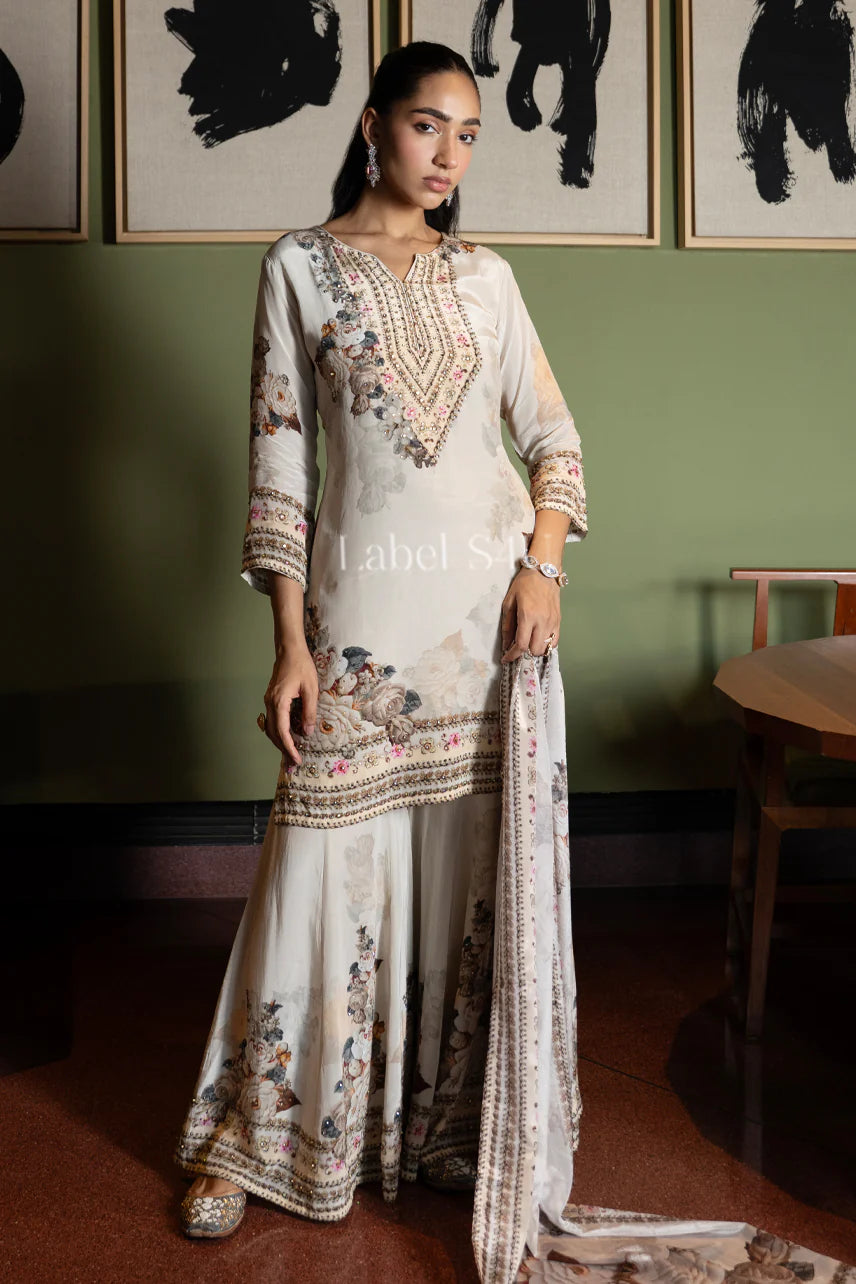 Floral Beige Sharara Set