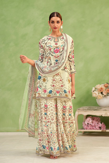 Off-White Floral Sharara Set