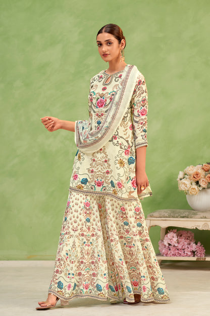 Off-White Floral Sharara Set