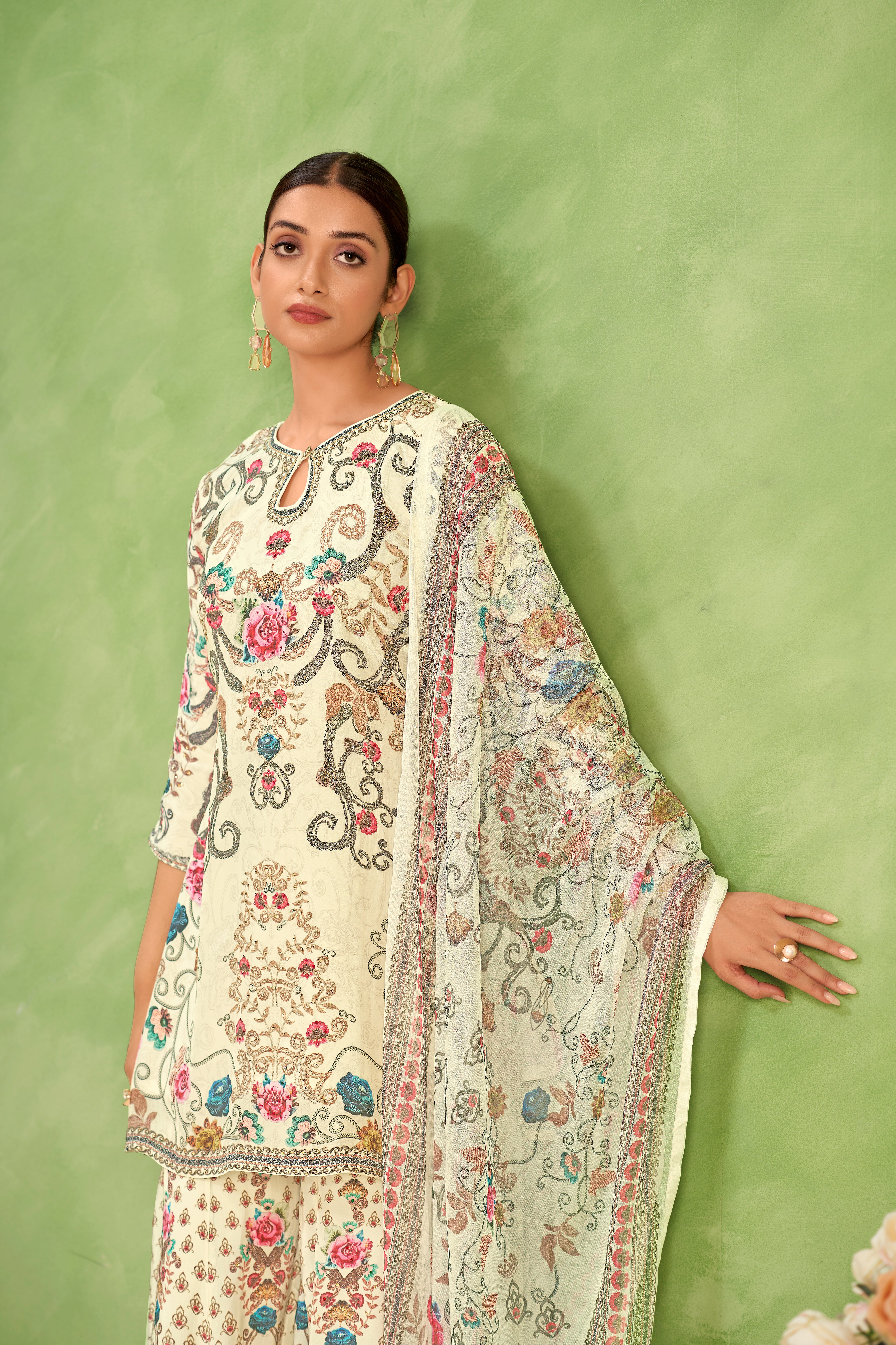 Off-White Floral Sharara Set