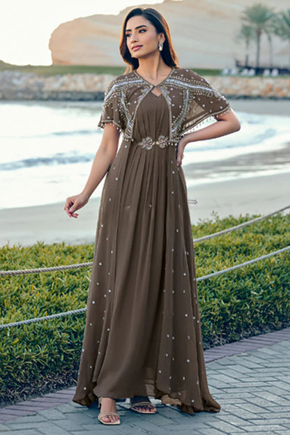 Mocha Pearl Cape Gown