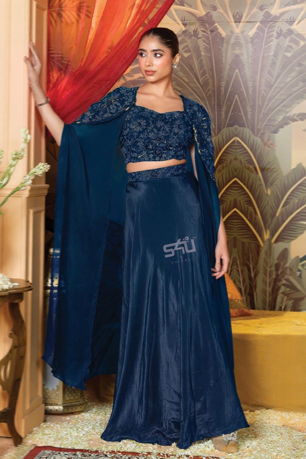Midnight Cape Sharara Set