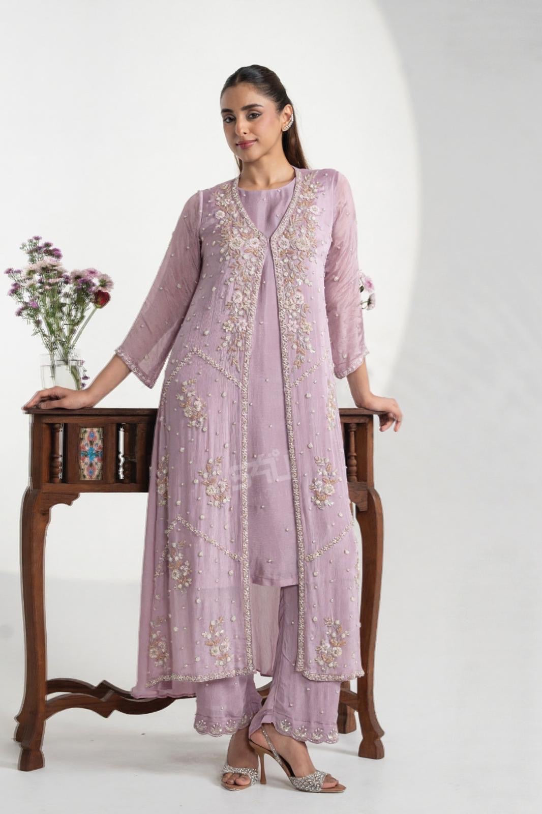 Lilac Pearl Embroidered Kurta Set