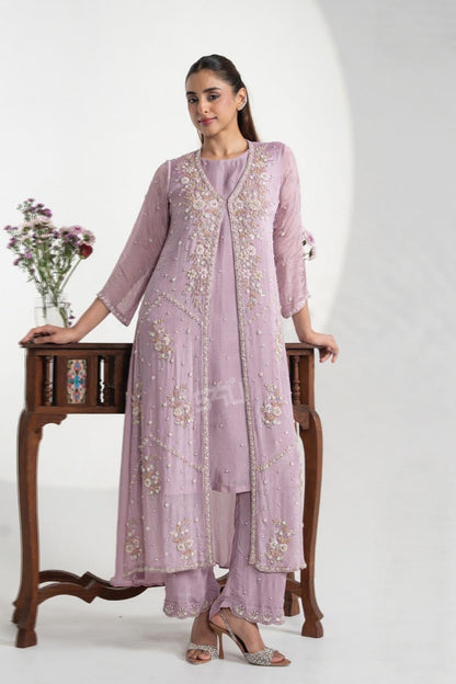 Lilac Pearl Embroidered Kurta Set