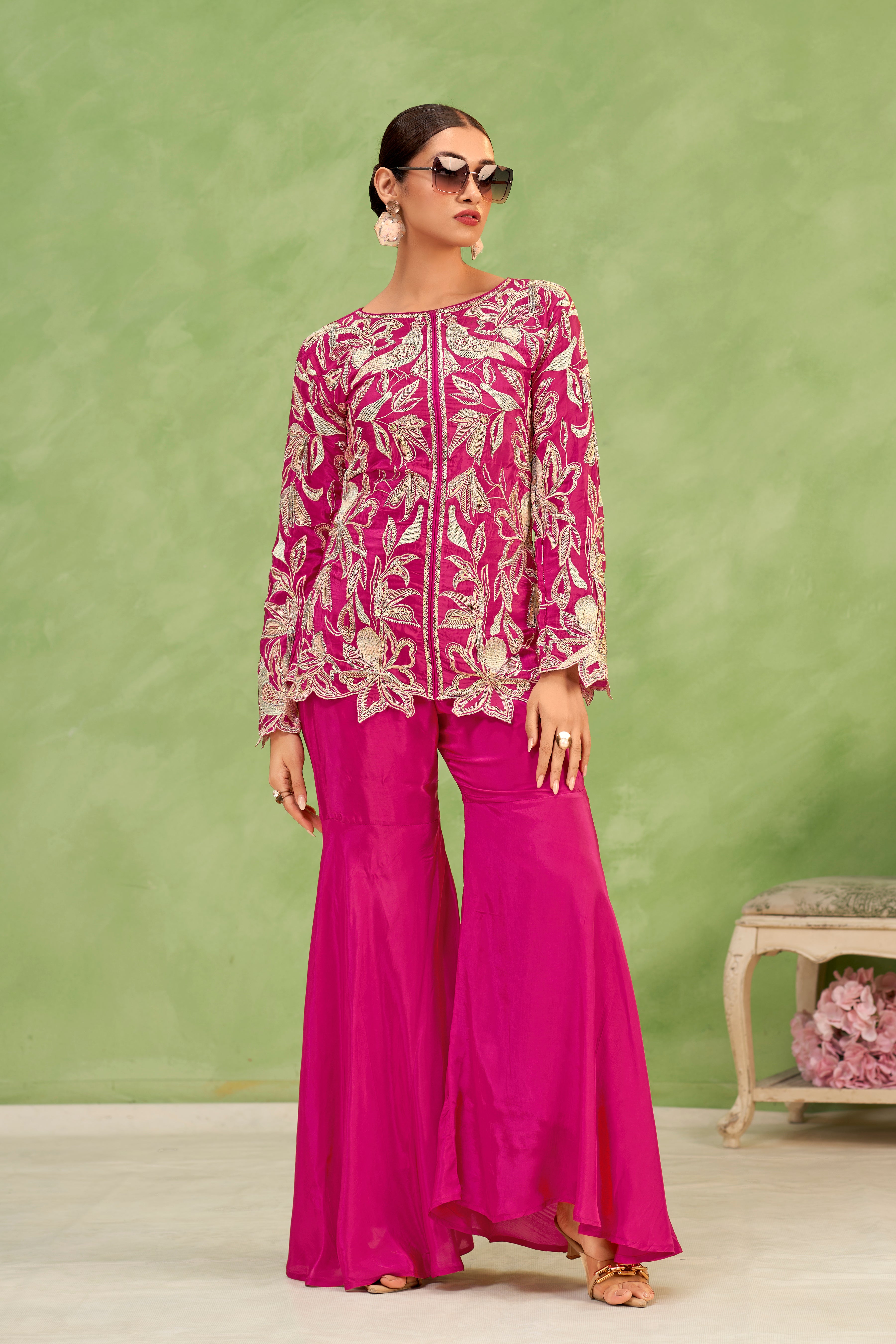 Magenta Floral Sharara Set