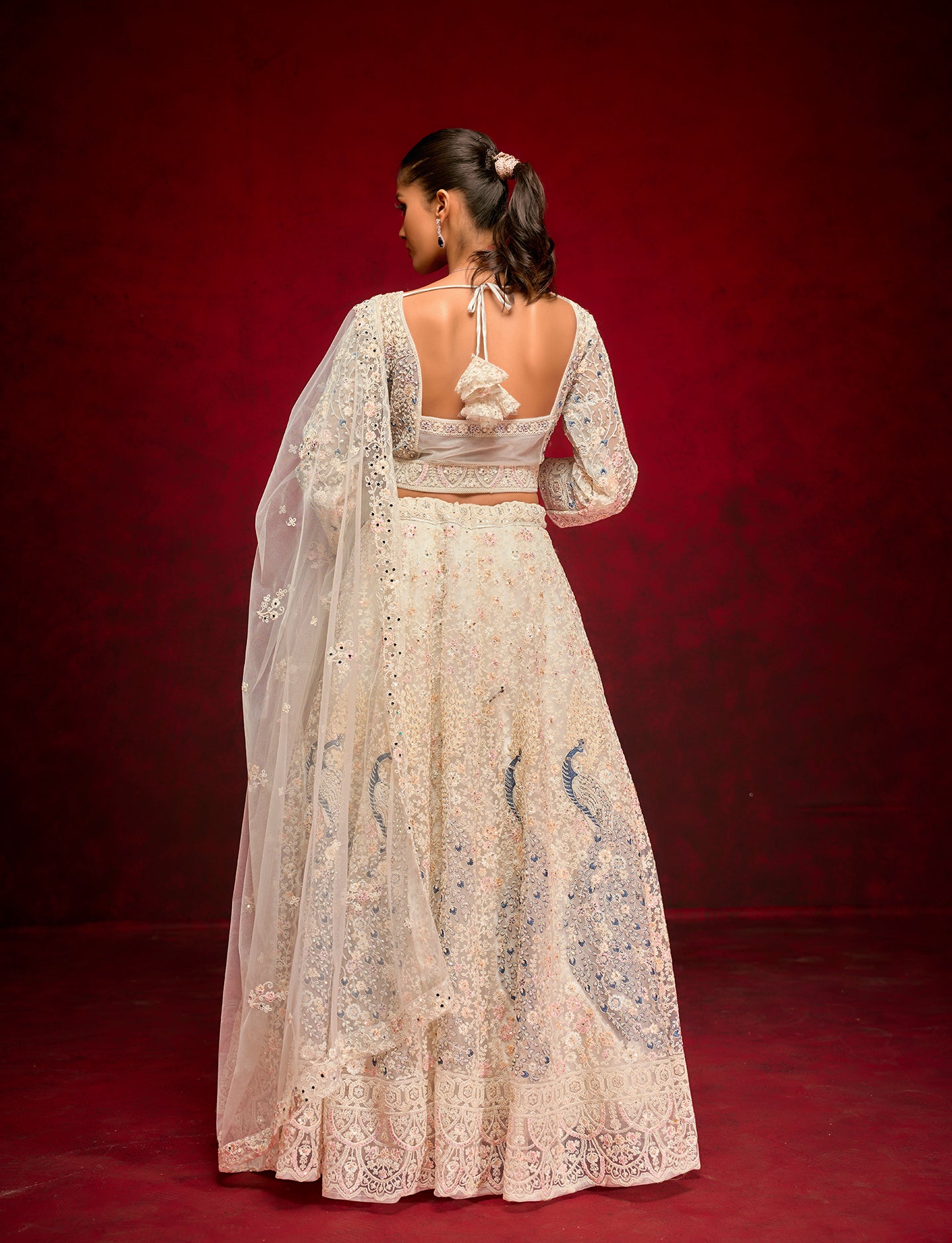 Ivory Peacock Embroidered Lehenga
