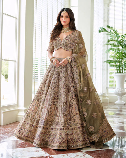 Champagne Embroidered Lehenga Set