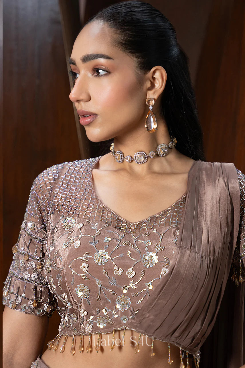 Mocha Gleam Embellished Blouse