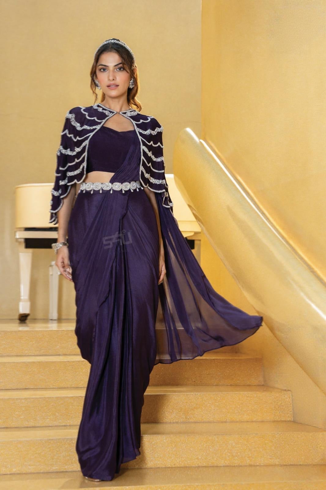 Aubergine Regal Saree Set