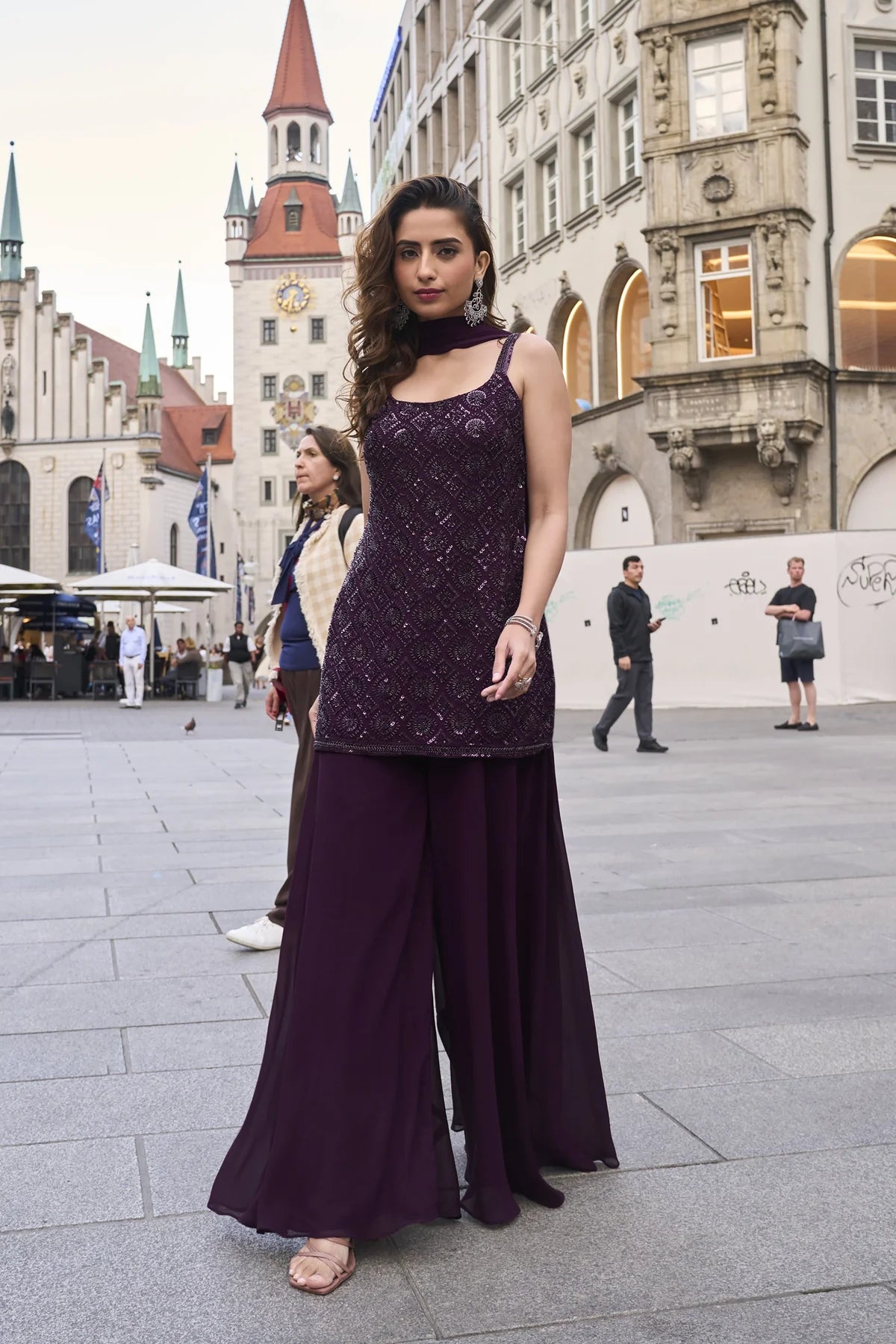 Plum Noir Sharara Set