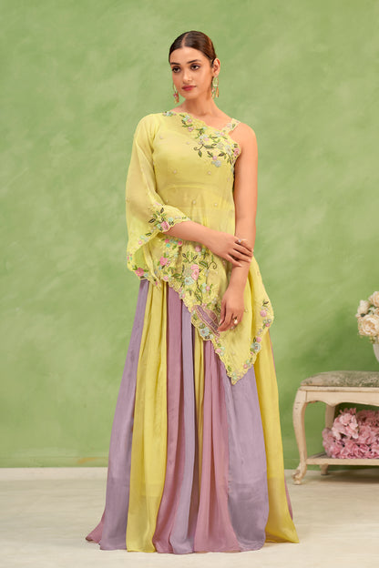 Lemon Lilac Embroidered Lehenga Set