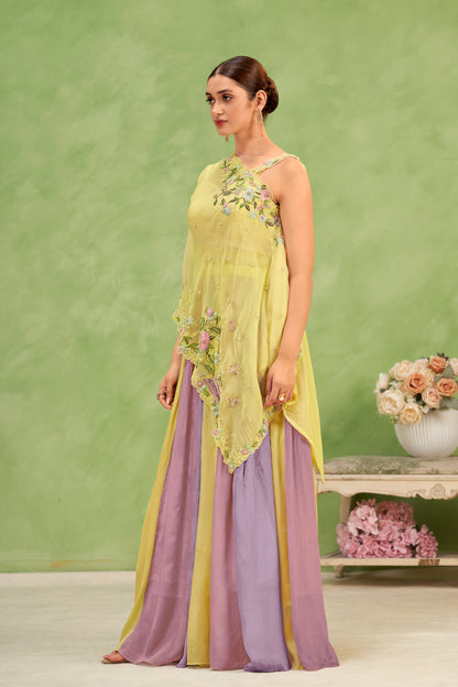 Lemon Lilac Embroidered Lehenga Set
