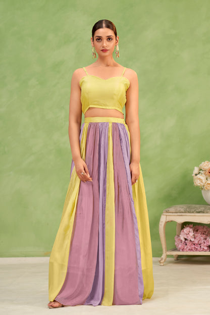 Lemon Lilac Embroidered Lehenga Set