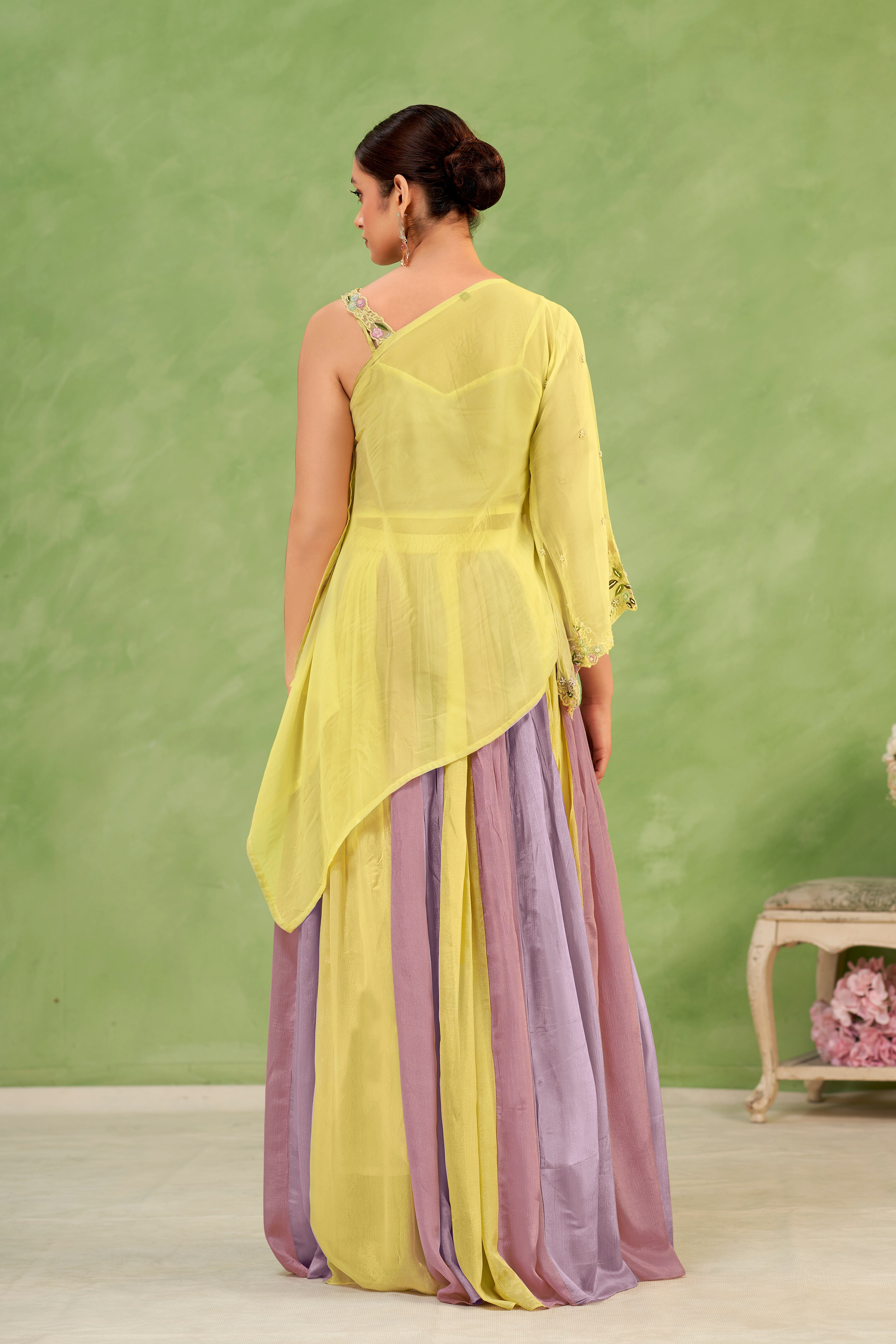 Lemon Lilac Embroidered Lehenga Set