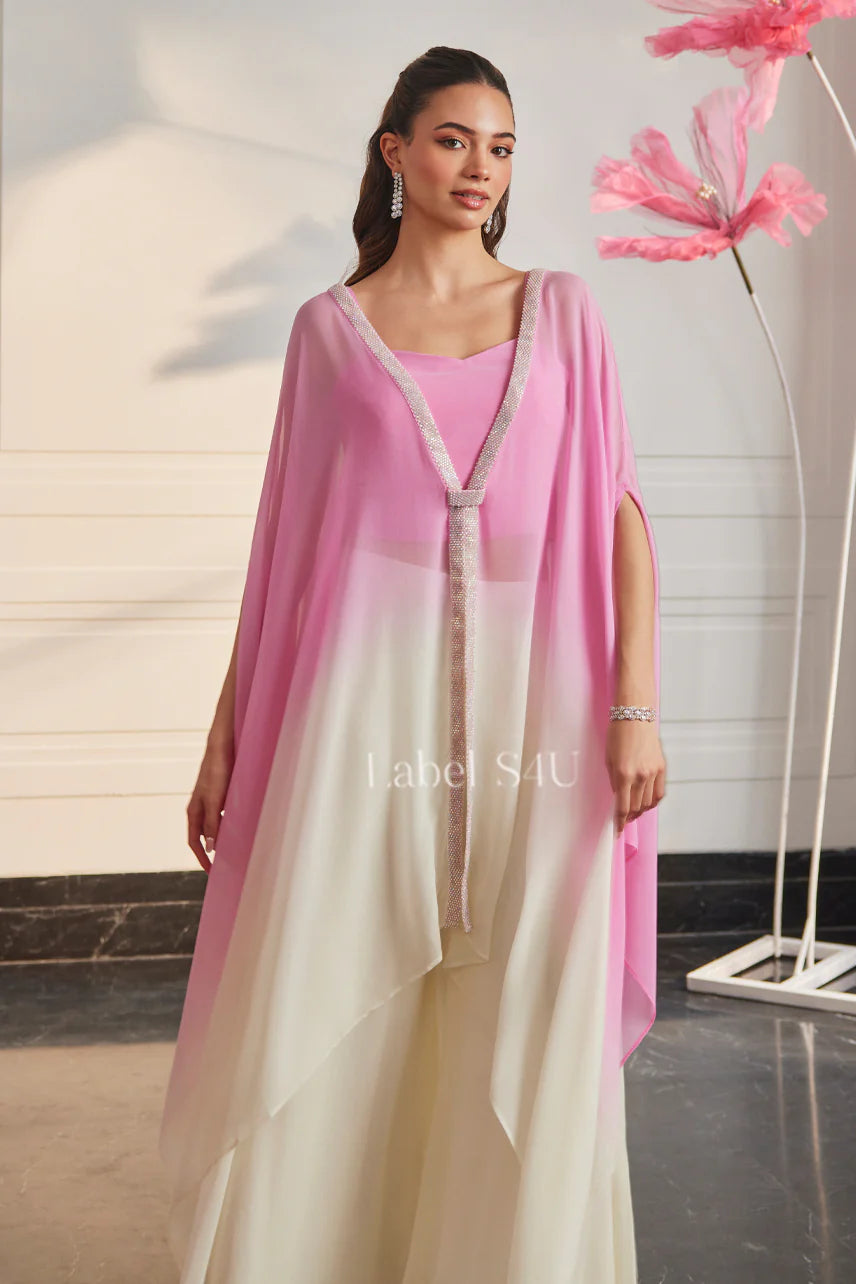 Pink Ombre Cape Palazzo Set
