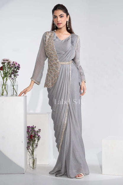 Silver Drape Saree Gown