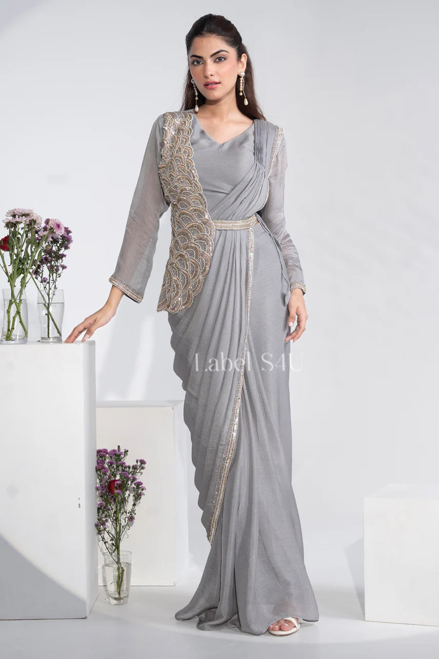 Silver Drape Saree Gown