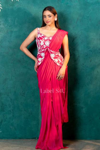 Hot Pink Ruffle Saree Set
