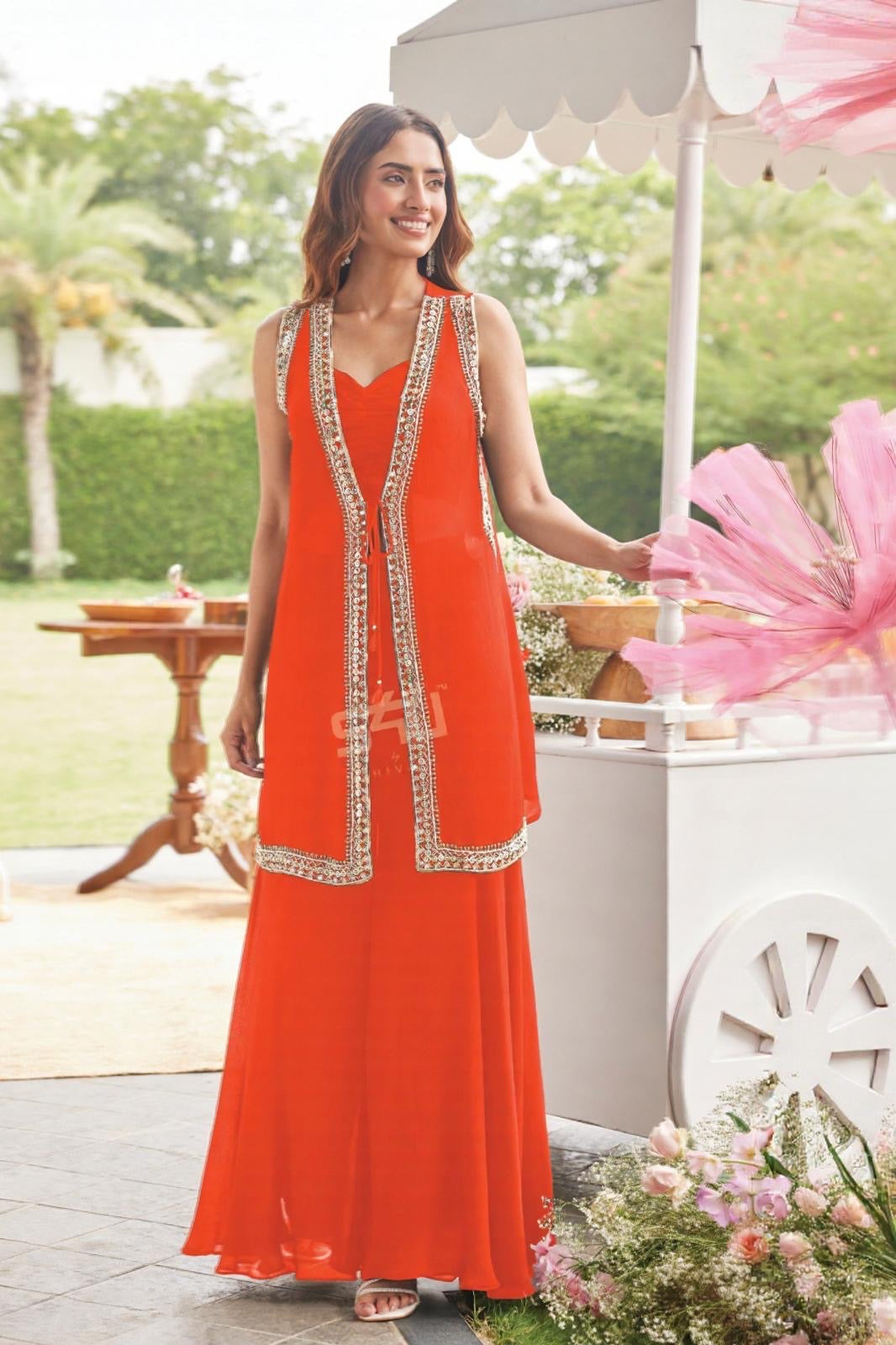 Orange Jacket Sharara Set