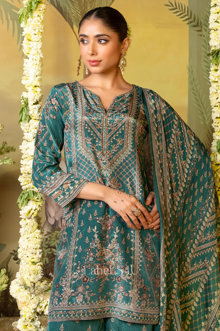 Teal Zari Sharara Set