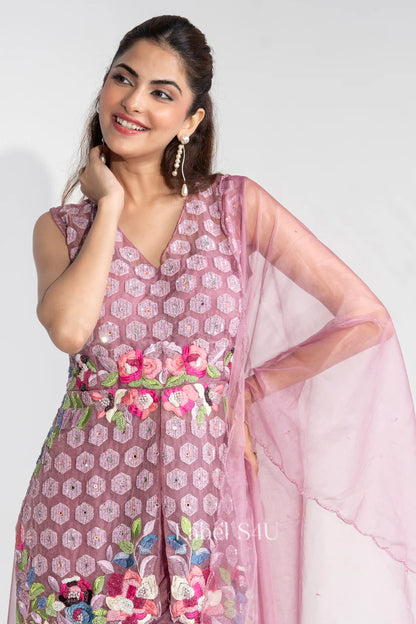 Rose Mauve Floral Sharara Set