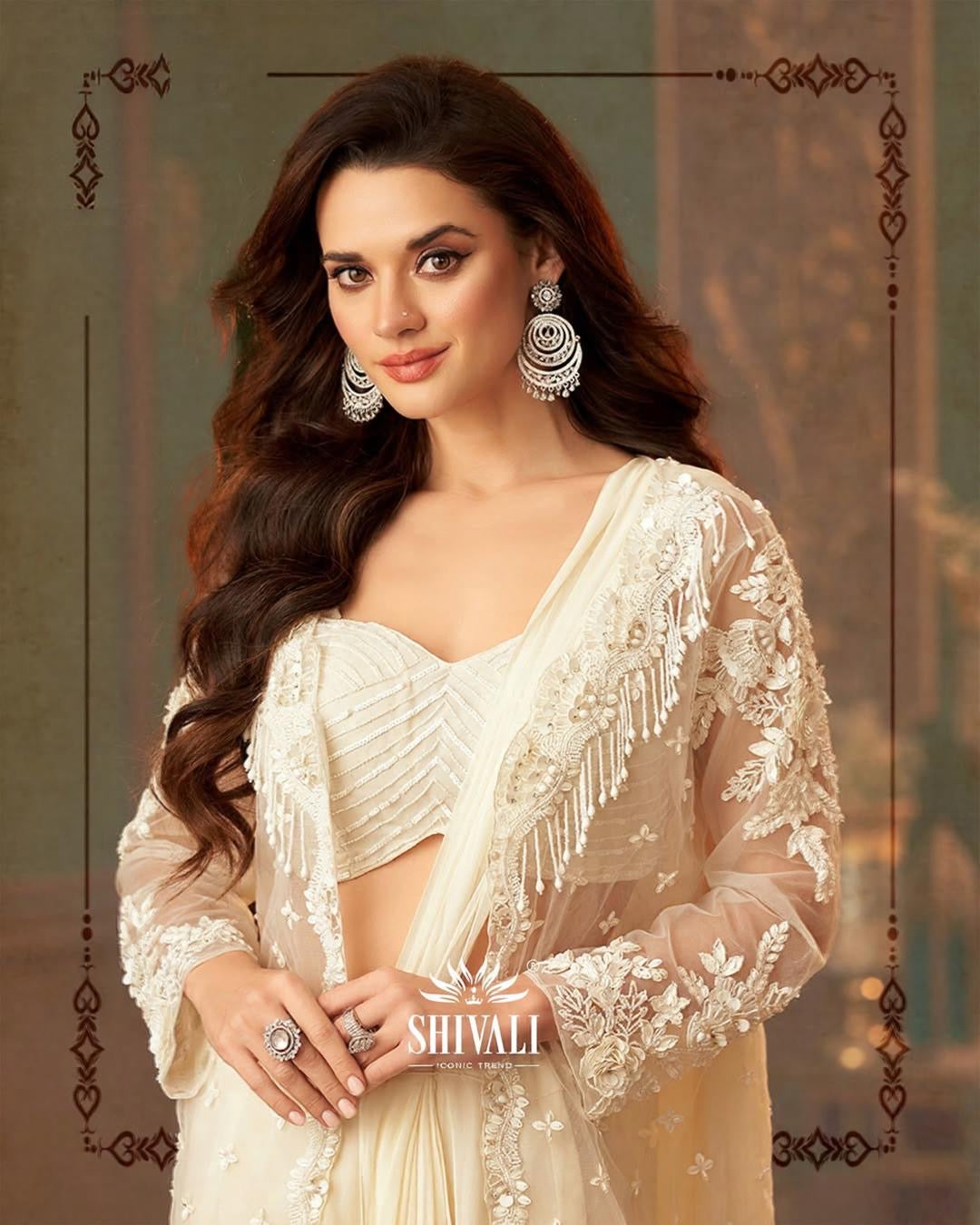 Ivory Ruffle Cape Lehenga