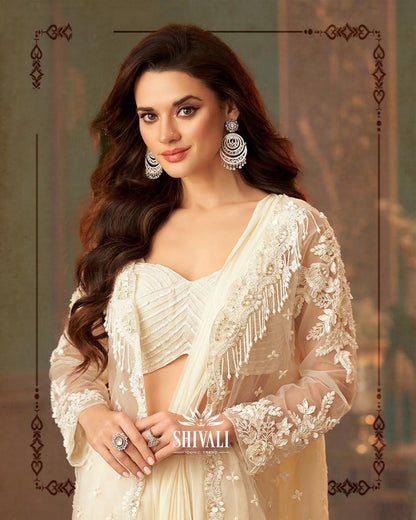 Ivory Ruffle Cape Lehenga
