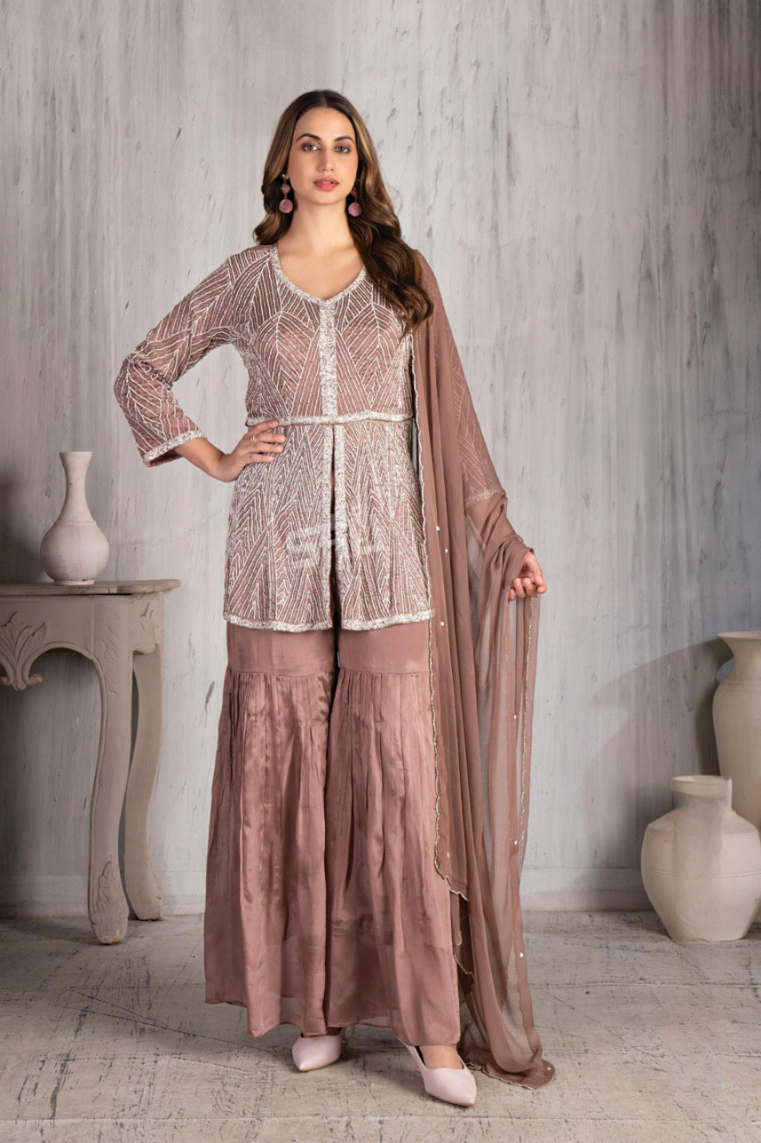 Rose Dust Sharara Set