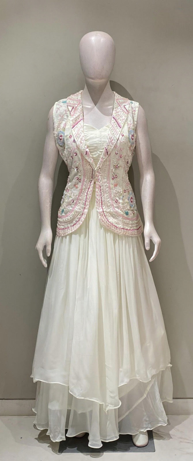 Ivory Embellished Layered Gown