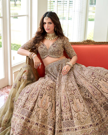 Champagne Embroidered Lehenga Set