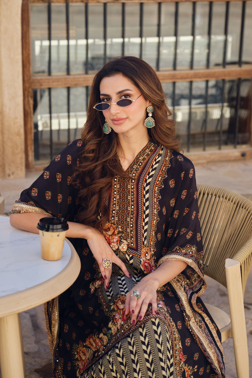 Black Printed Kaftan Set