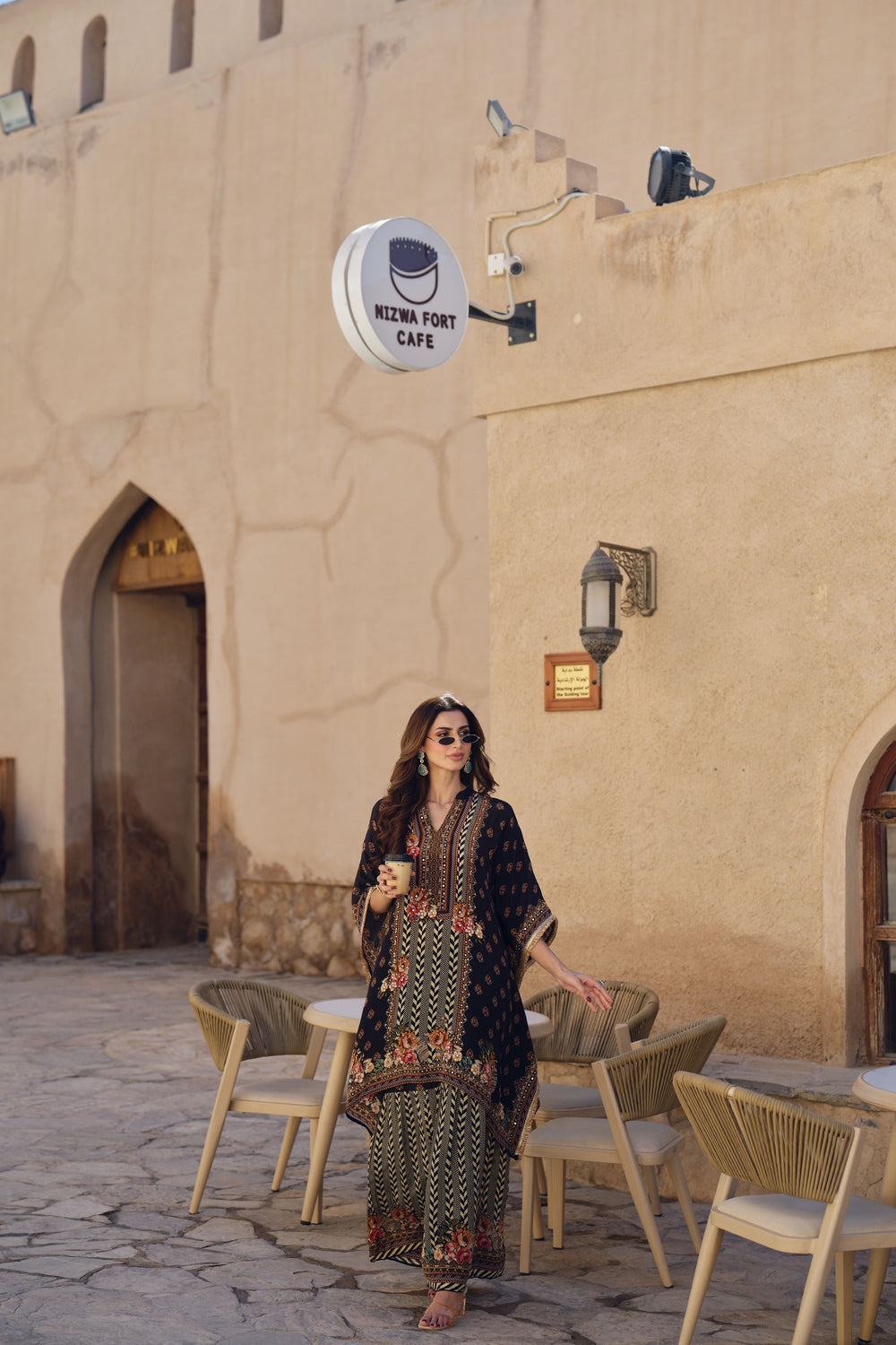 Black Printed Kaftan Set