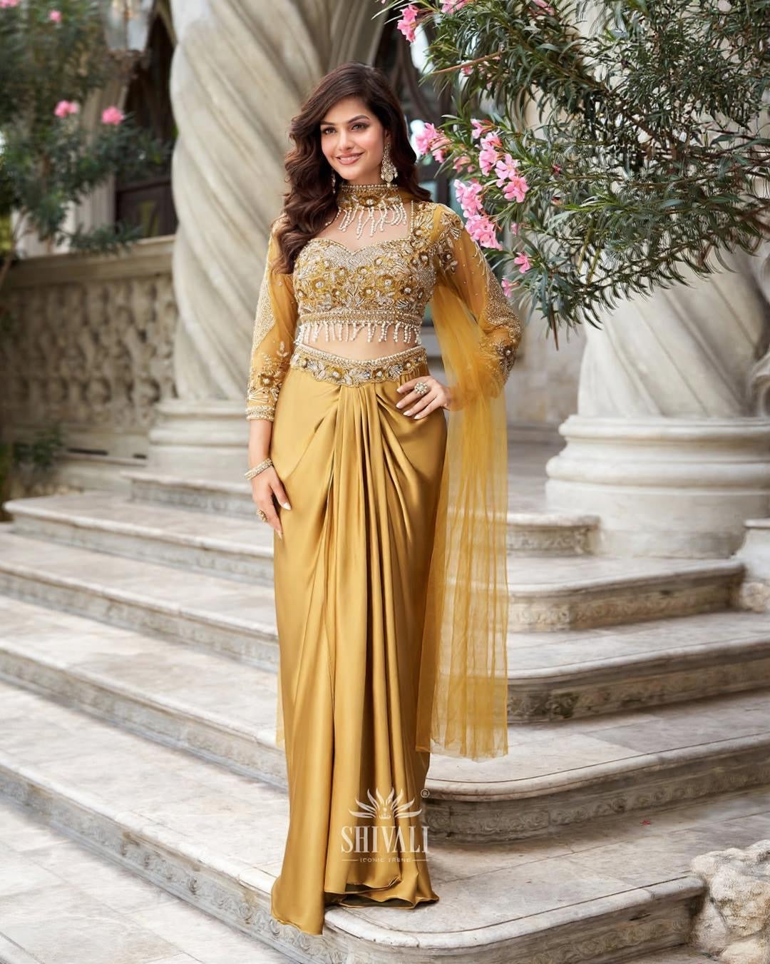 Gold Embellished Saree Gown