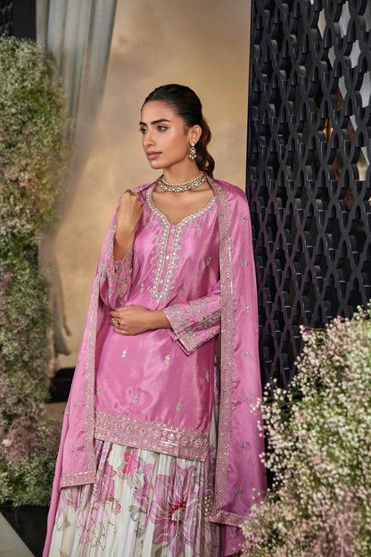 Pink Floral Sharara Set