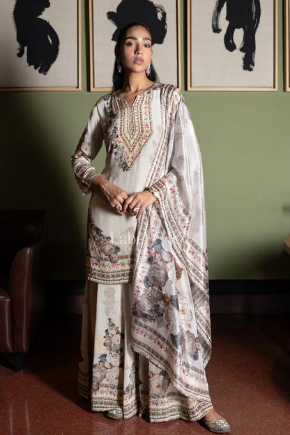 Floral Beige Sharara Set
