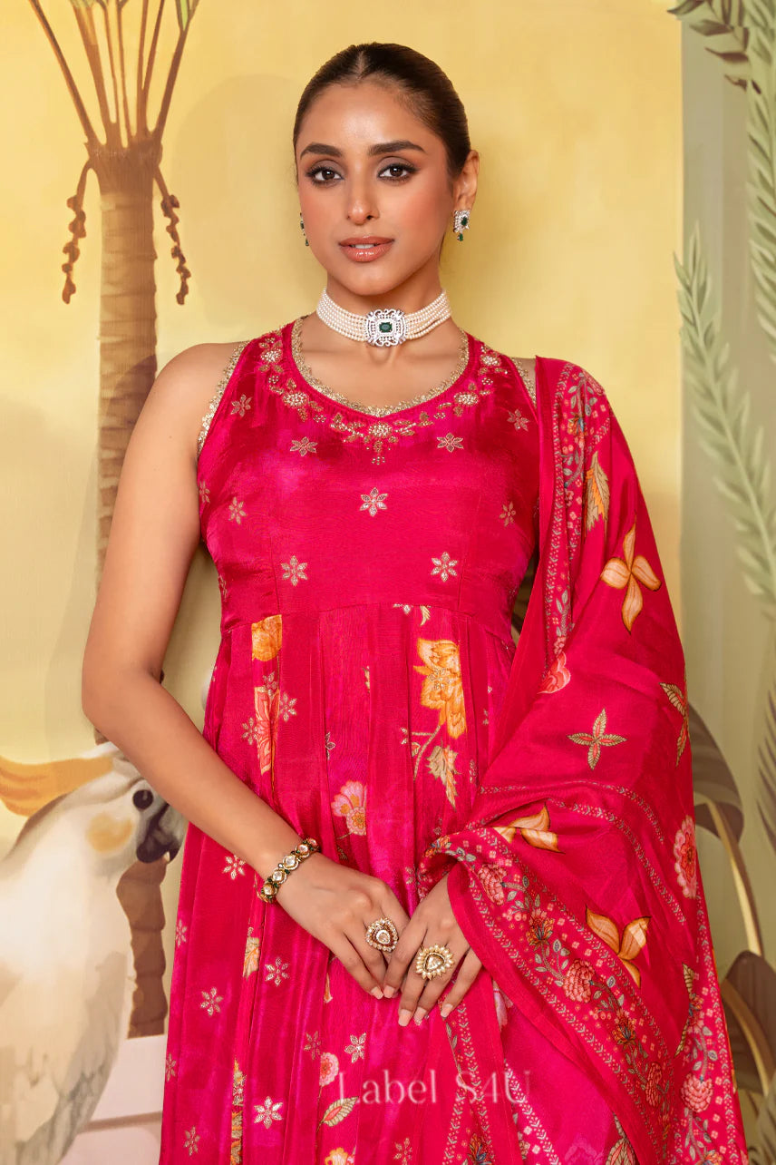 Crimson Bloom Anarkali Set