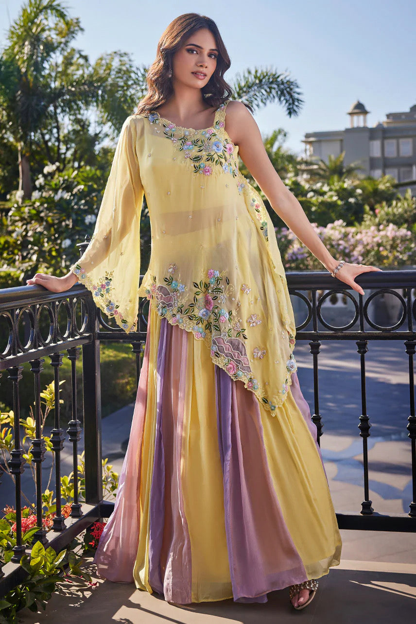 Lemon Lilac Embroidered Lehenga Set