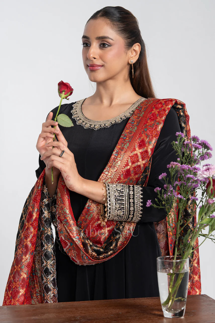 Noir Elegance Embroidered Anarkali Dupatta Set