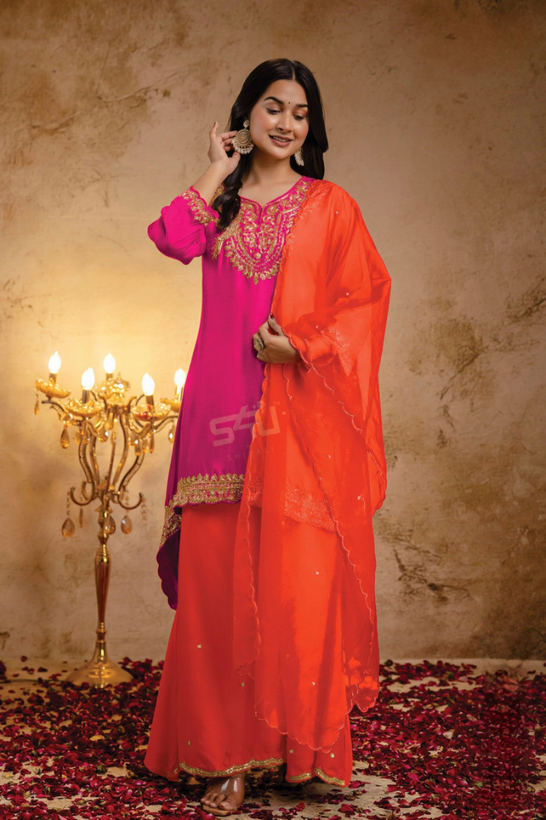 Pink & Orange Festive Kurta Set