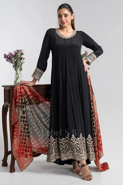 Noir Elegance Embroidered Anarkali Dupatta Set
