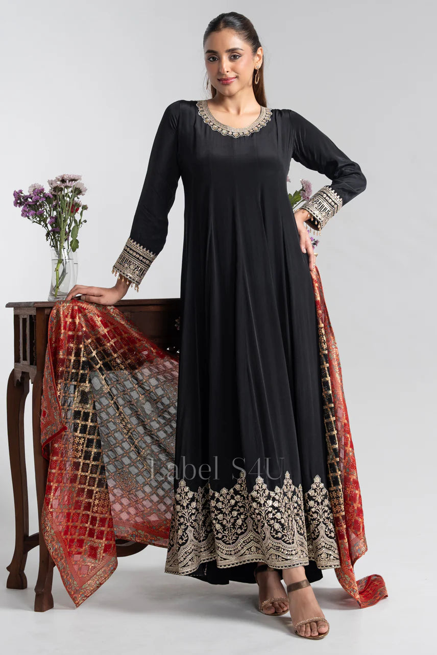 Noir Elegance Embroidered Anarkali Dupatta Set