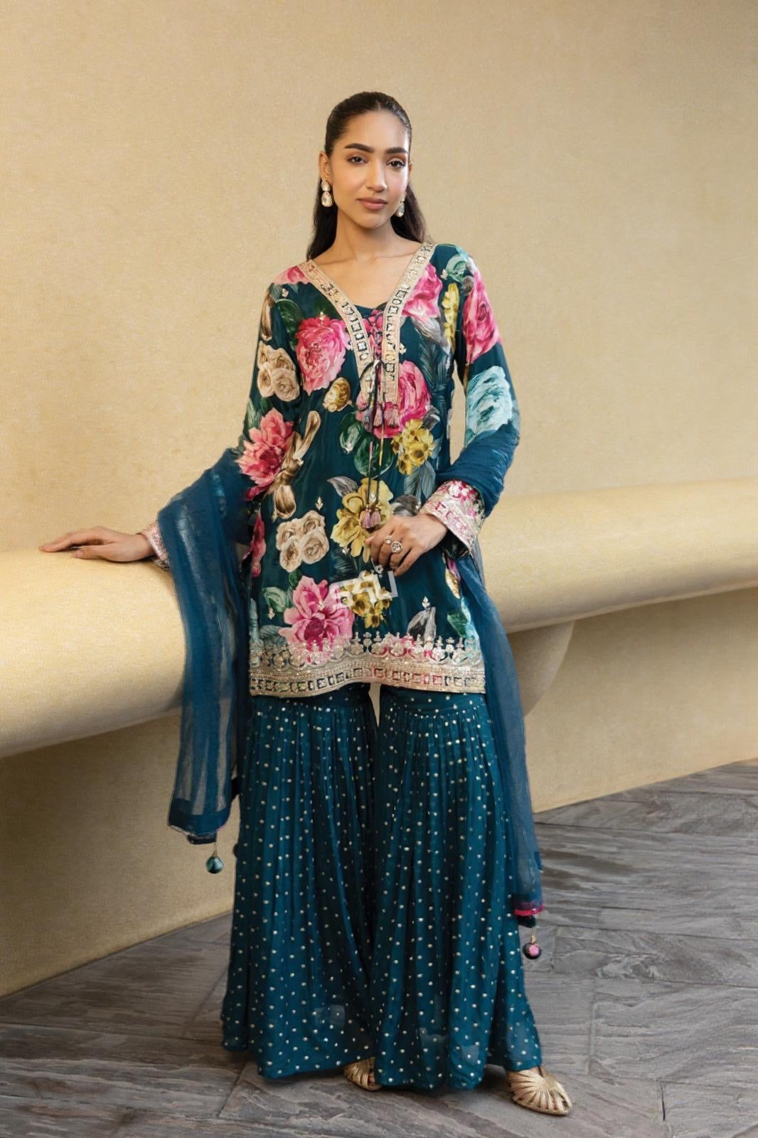 Midnight Peony Sharara Set