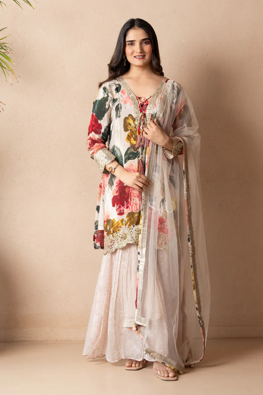 Floral Ivory Sharara Set