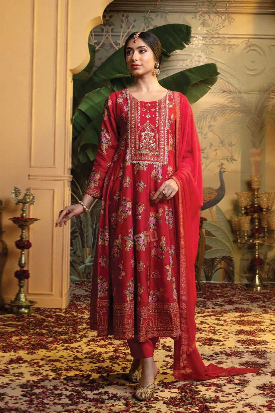 Crimson Garden Anarkali Set