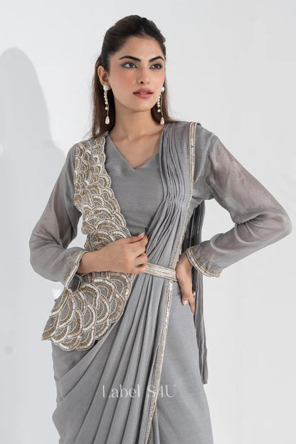 Silver Drape Saree Gown